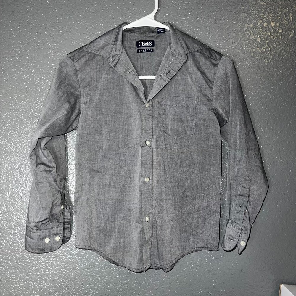 Chaps Boys Stretch Button-Up Shirt Gray Long Sleeve Small – Classic Dressy